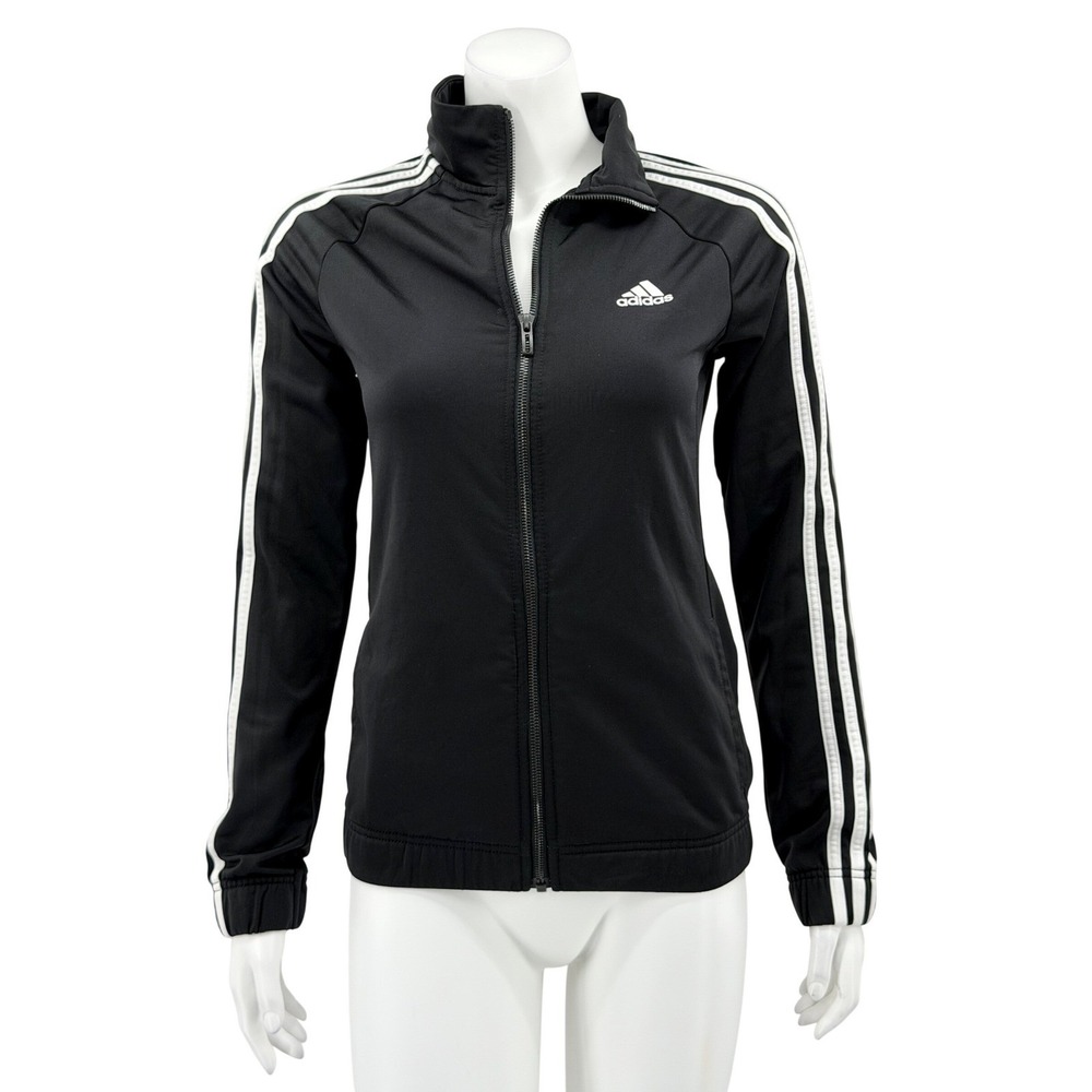 Adidas Jacket Womens‎ XS Black Tricot 3-Stripes Track Full Zip Sporty Athleisure